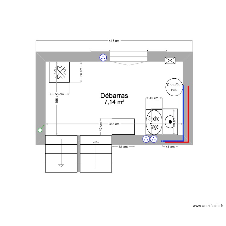 Débarras. Plan de 1 pièce et 7 m2