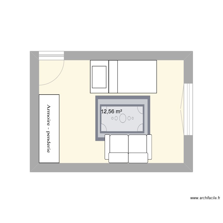 Chambre T. Plan de 1 pièce et 13 m2