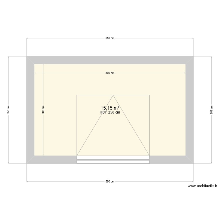 Atelier vue dessus. Plan de 1 pièce et 15 m2