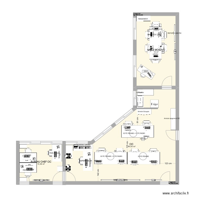 PLAN SALLE CIC. Plan de 3 pièces et 74 m2