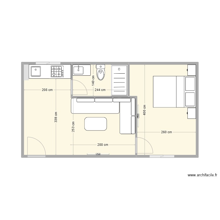 studio casa 2. Plan de 3 pièces et 30 m2