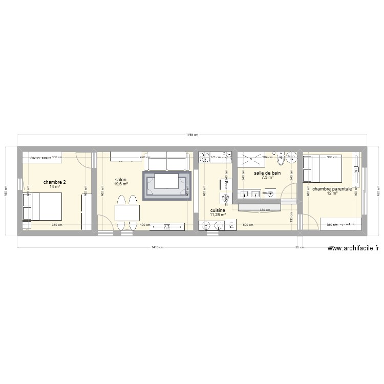 MAISON 01. Plan de 5 pièces et 64 m2