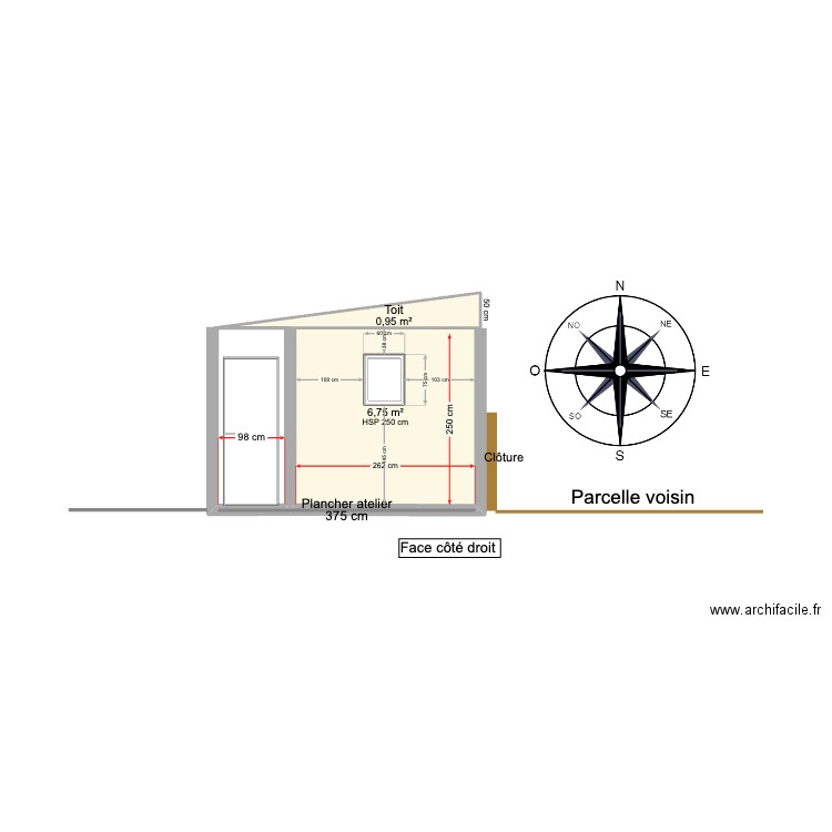 DP04 Plan de facade droite Après travaux. Plan de 2 pièces et 8 m2