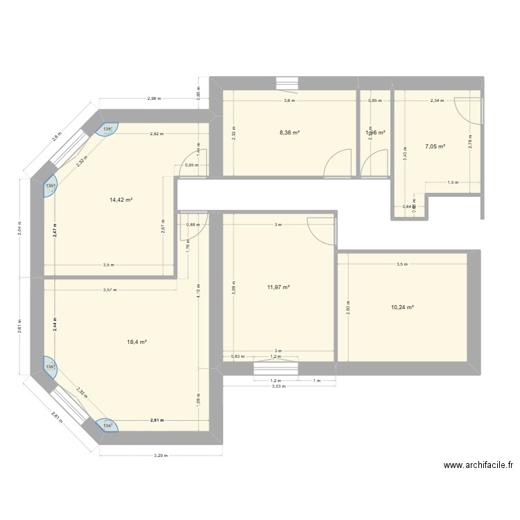 agrandissement. Plan de 7 pièces et 72 m2