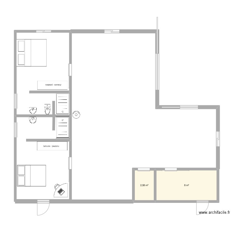 chalet. Plan de 2 pièces et 11 m2