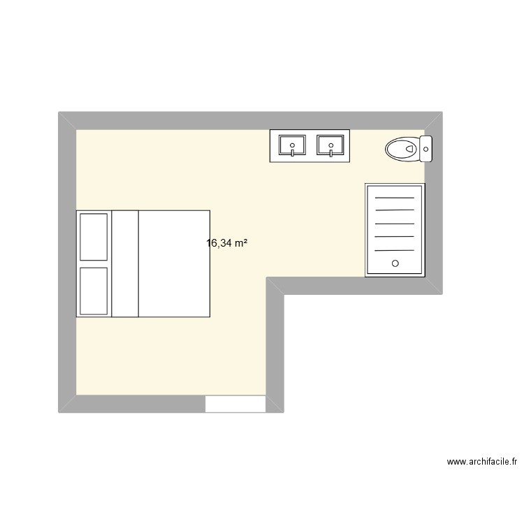 chambre 2. Plan de 1 pièce et 16 m2