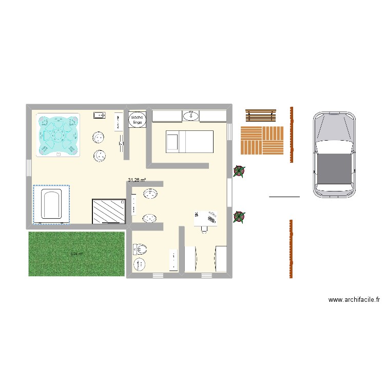 institut 3. Plan de 1 pièce et 31 m2