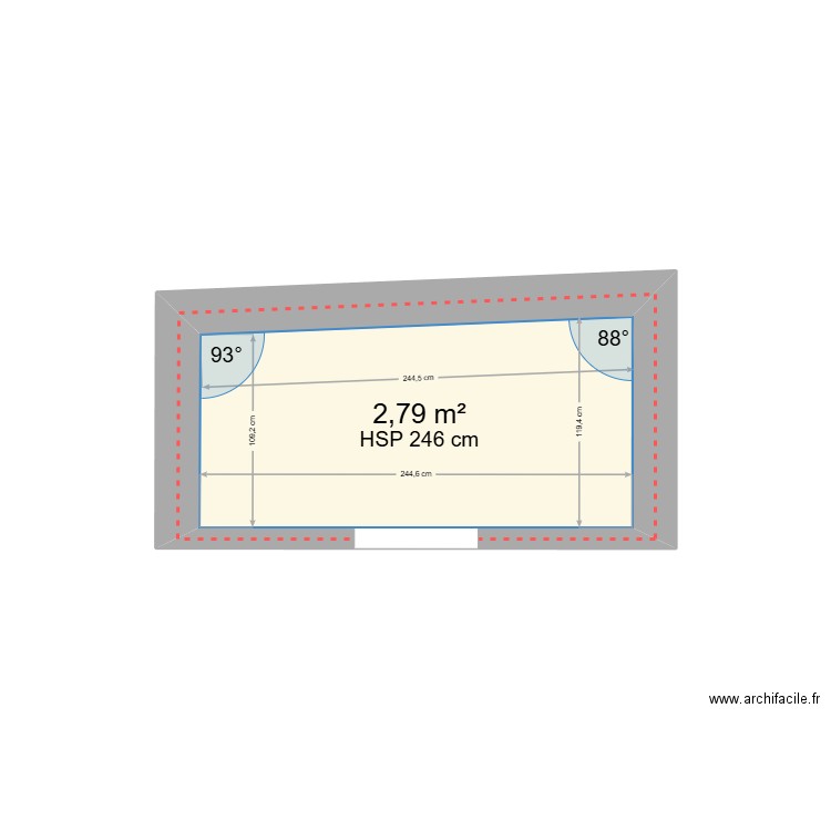 SdB. Plan de 1 pièce et 3 m2