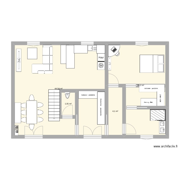 projet agrandissement. Plan de 4 pièces et 75 m2