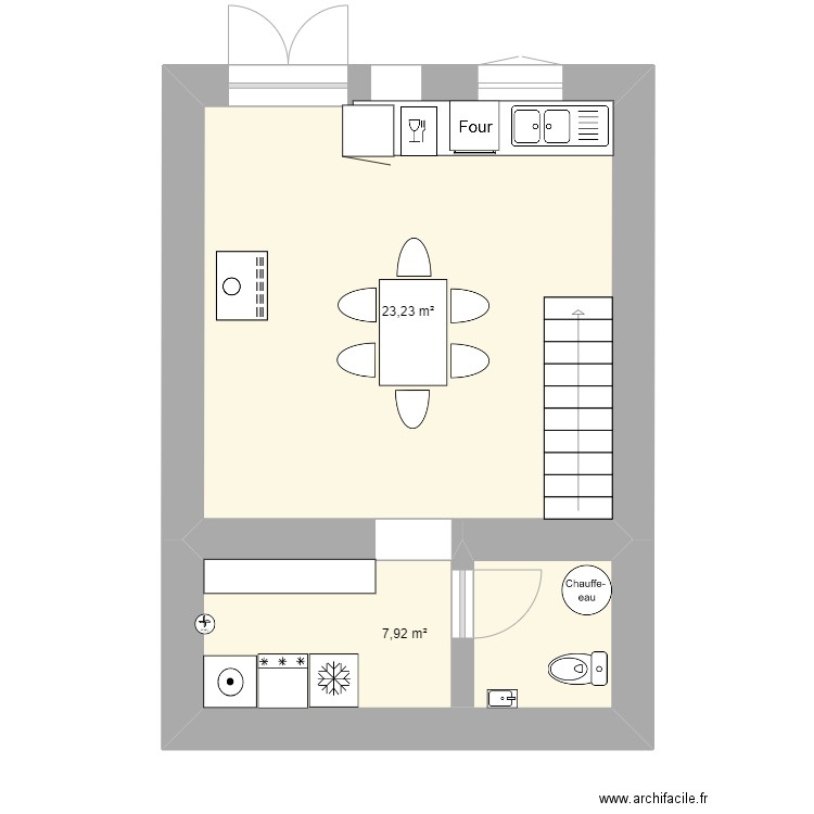 petite maison rdc. Plan de 2 pièces et 31 m2