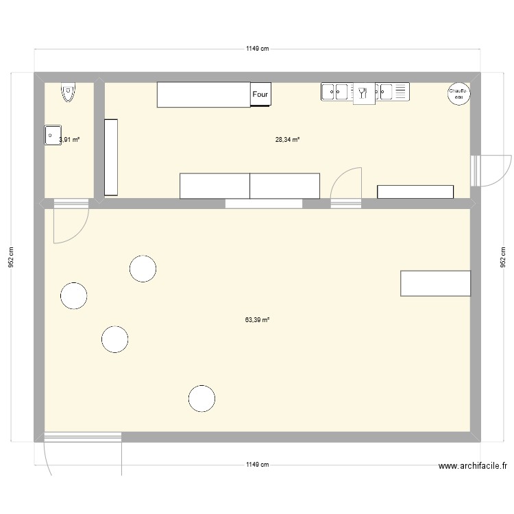 CUISINE PERGFO. Plan de 3 pièces et 96 m2