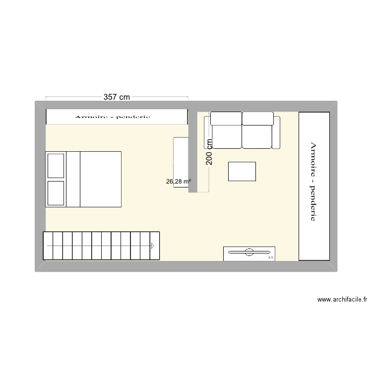 Mezzanine. Plan de 1 pièce et 26 m2