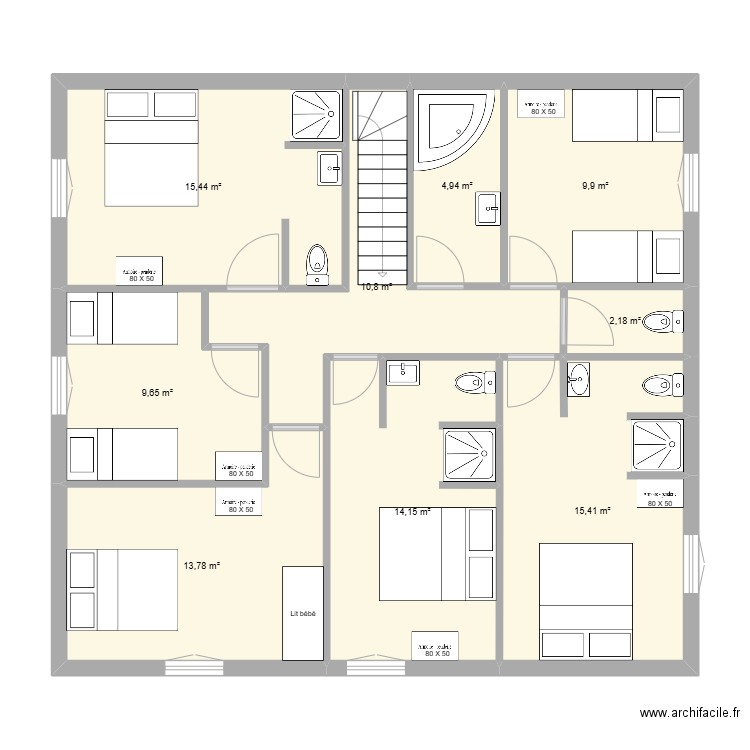 ETAGE PAVILLON DE CHASSE V2. Plan de 9 pièces et 96 m2