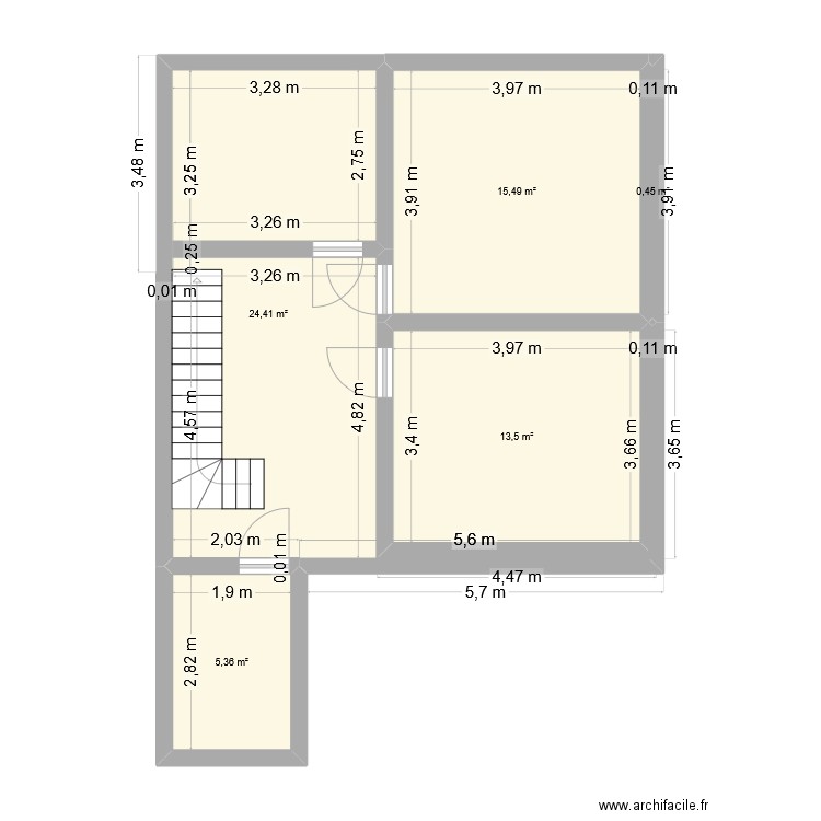 Etage maison De Tavernier. Plan de 5 pièces et 59 m2