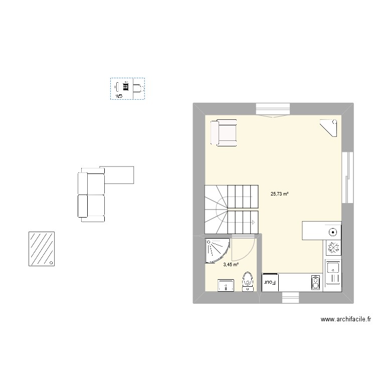 essai. Plan de 2 pièces et 29 m2