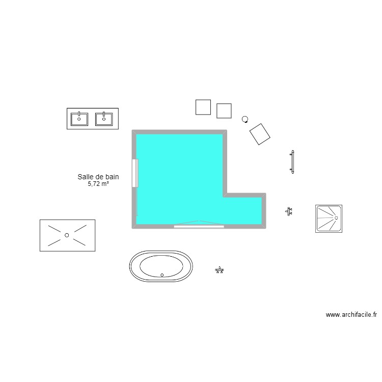 Sdb parentale V1. Plan de 1 pièce et 6 m2