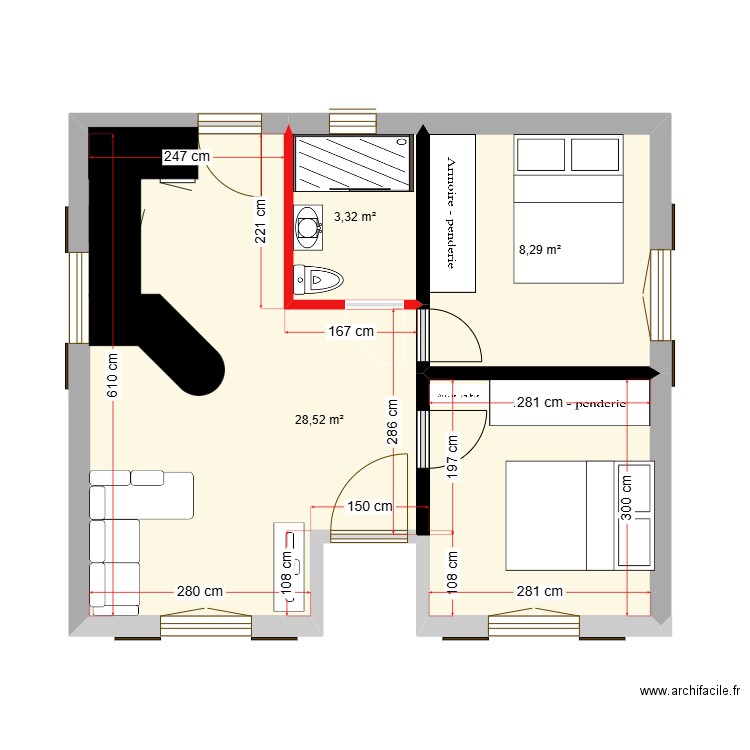 jose marques. Plan de 3 pièces et 40 m2