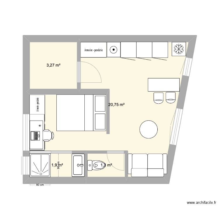 Imm A - appartement version. Plan de 4 pièces et 27 m2