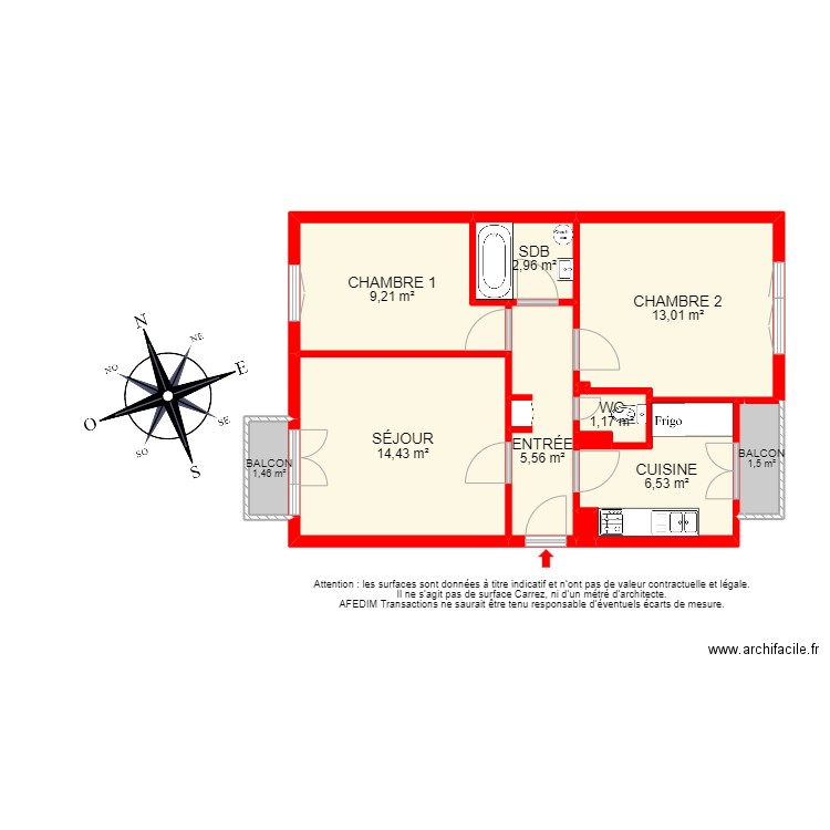 BI 23226 -. Plan de 14 pièces et 61 m2