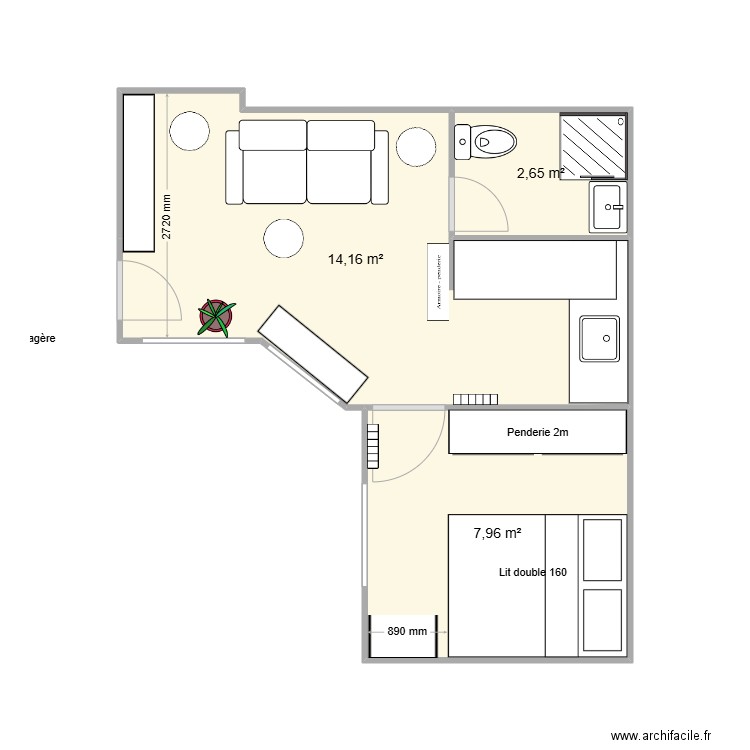 Mazarine. Plan de 3 pièces et 25 m2