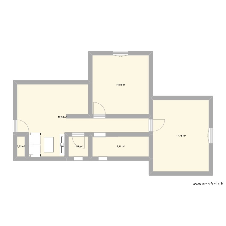 Little appartment. Plan de 6 pièces et 63 m2