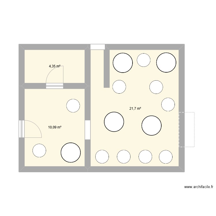 Plan de salle restaurant. Plan de 3 pièces et 36 m2