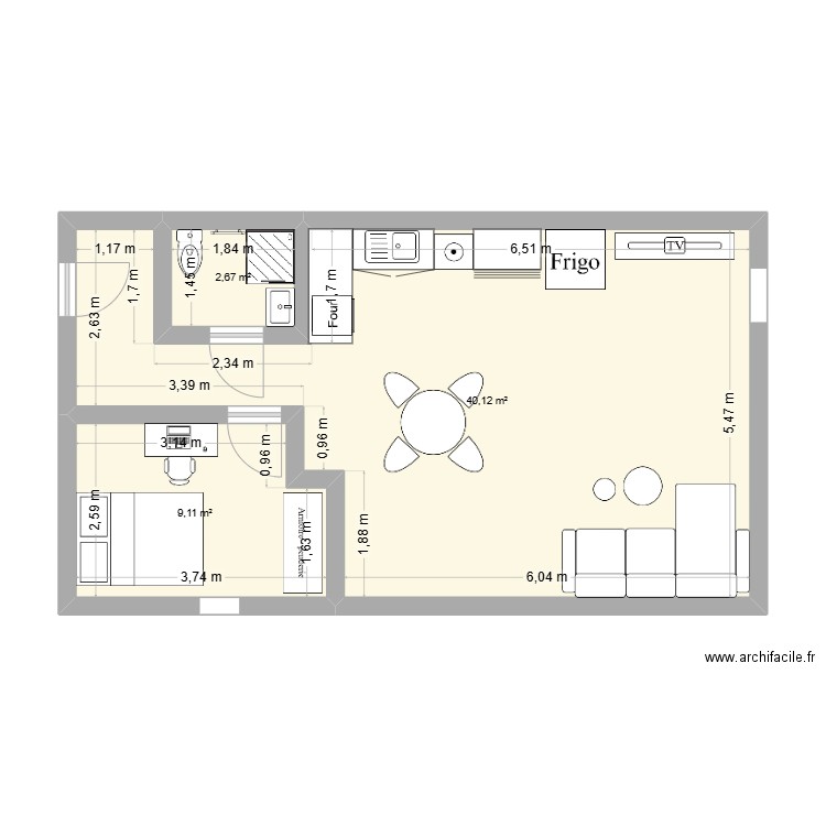 essai villeurbanne. Plan de 3 pièces et 52 m2