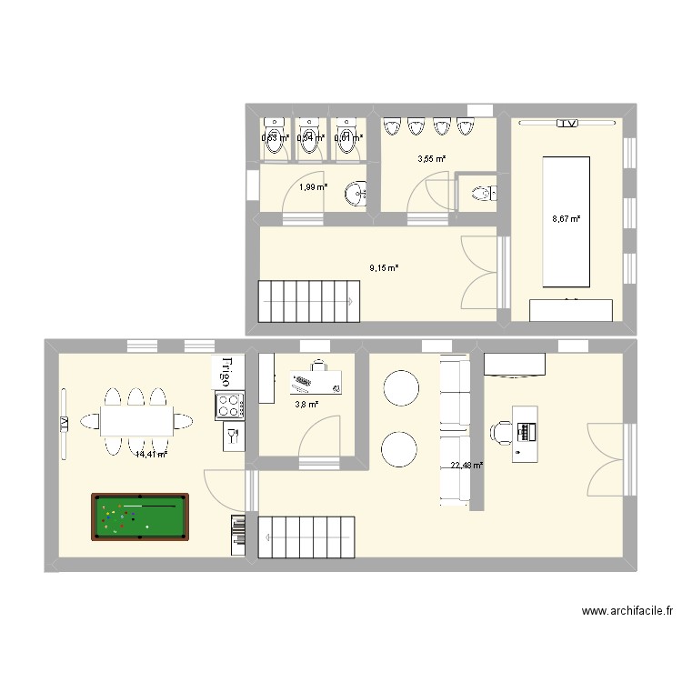 Mon entreprise anglais. Plan de 10 pièces et 66 m2