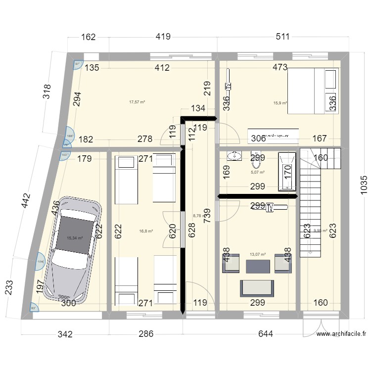 maison de vacances f3 . Plan de 8 pièces et 102 m2