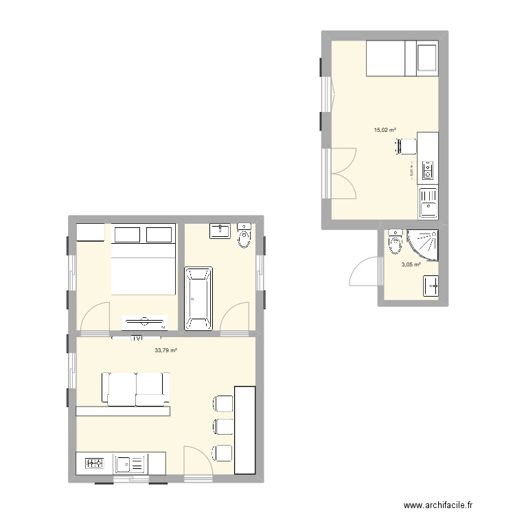 Mini entrepot. Plan de 3 pièces et 52 m2