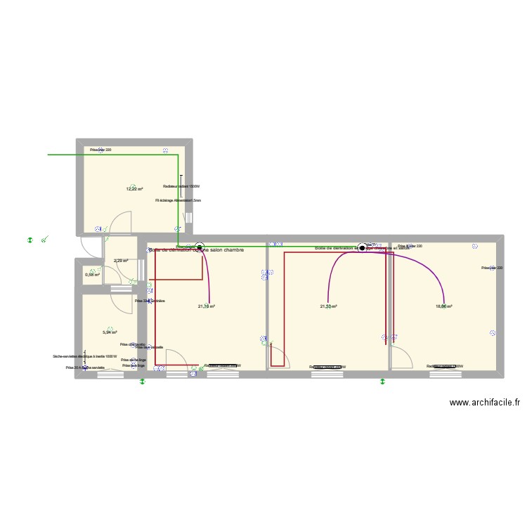 JOSEPH ECLAIRAGE INTERIEUR. Plan de 7 pièces et 82 m2