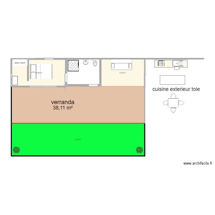 plan aménagement container Indies 3. Plan de 4 pièces et 92 m2