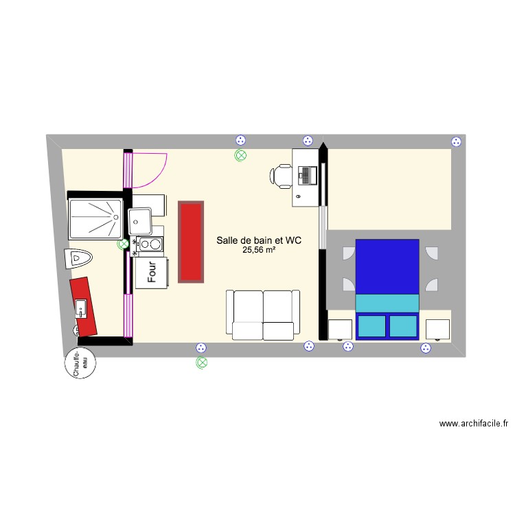 R1 90Général Moulin. Plan de 1 pièce et 26 m2