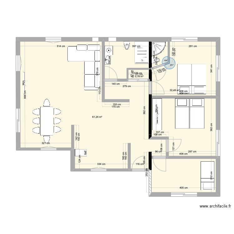 1er étage Bahinos PROJET. Plan de 3 pièces et 95 m2