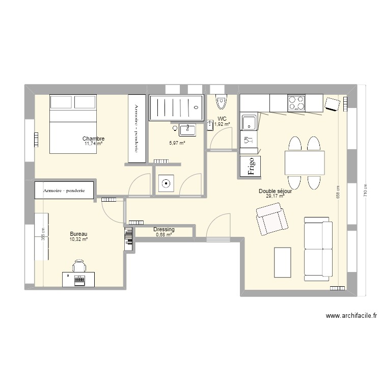 Bourgeonnière Aménagement. Plan de 6 pièces et 60 m2