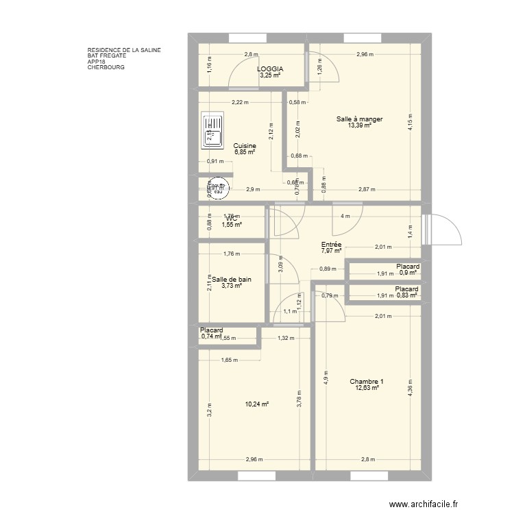 BAT FREGATE APP18. Plan de 11 pièces et 62 m2