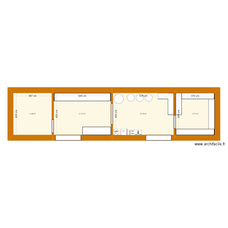 Brasserie. Plan de 4 pièces et 74 m2