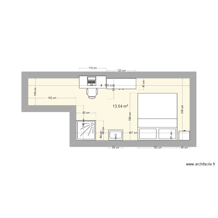 plan chambre 3. Plan de 1 pièce et 14 m2