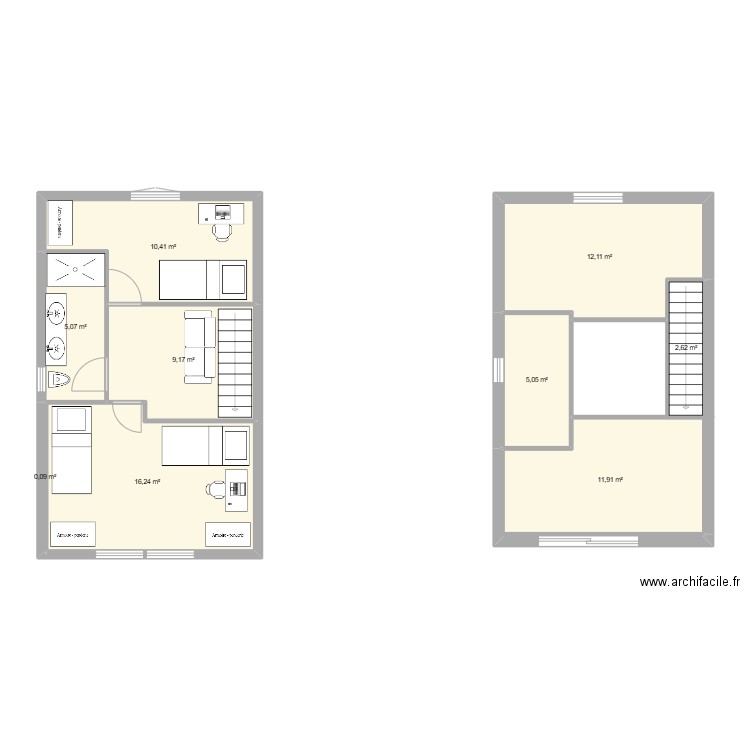 mesures des murs ok. Plan de 9 pièces et 73 m2