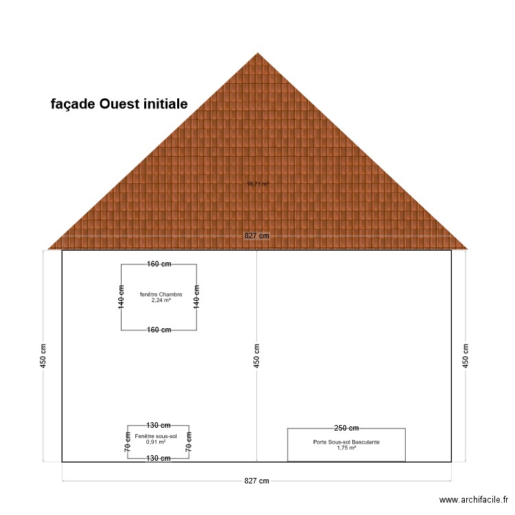 façade Ouest Initiale. Plan de 0 pièce et 0 m2