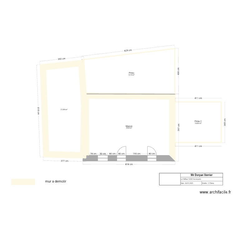 plan demolition. Plan de 4 pièces et 100 m2