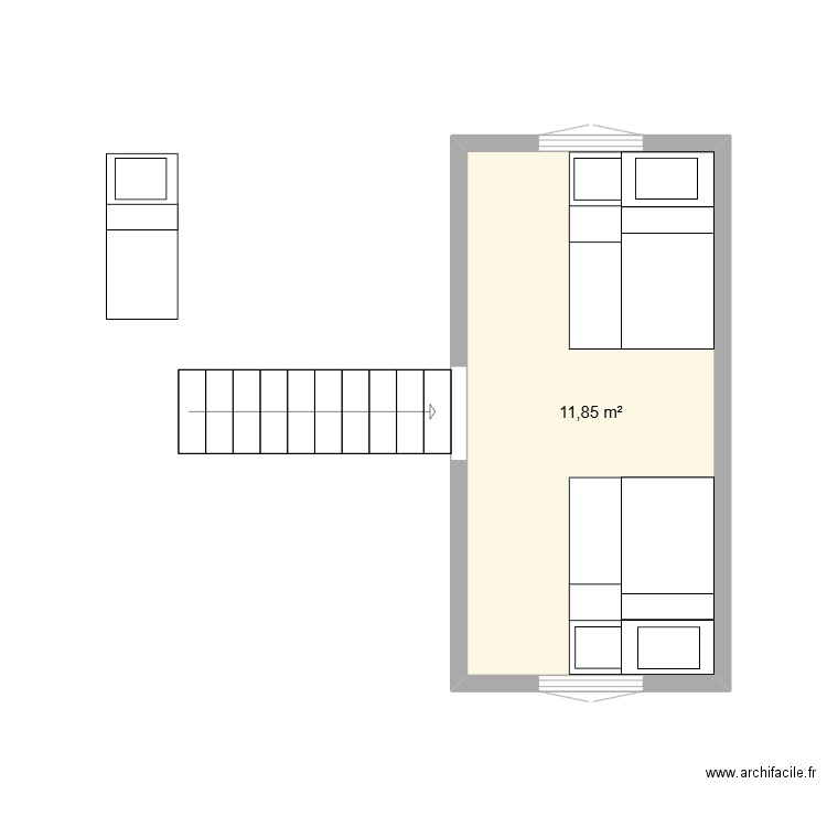 haut. Plan de 1 pièce et 12 m2