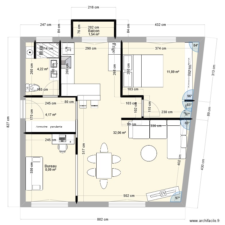 Apt Beffroi. Plan de 6 pièces et 62 m2