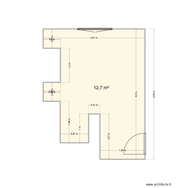 cuisine. Plan de 1 pièce et 13 m2