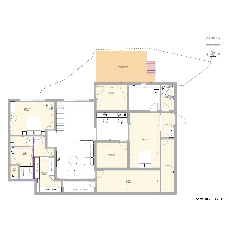 schema Terrasse. Plan de 22 pièces et 243 m2