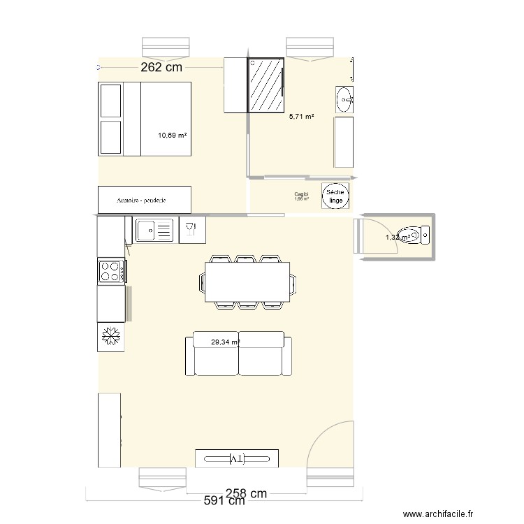 plan ac étage. Plan de 5 pièces et 49 m2