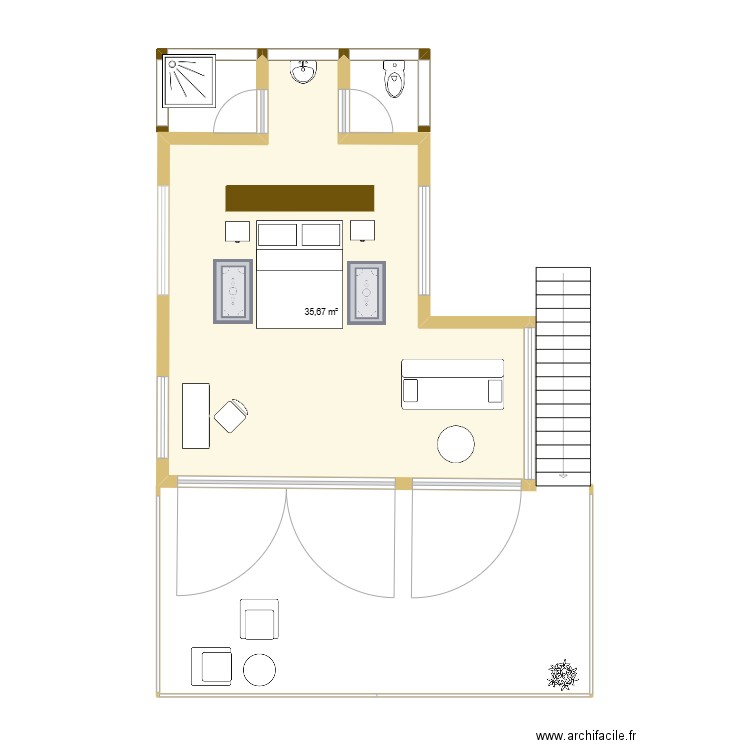 Cabanes. Plan de 1 pièce et 36 m2