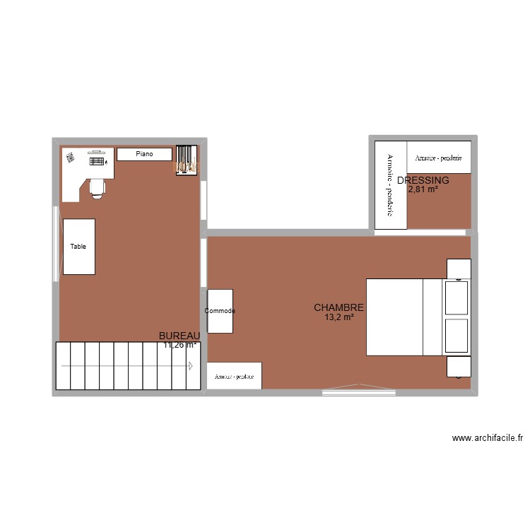 PREMIER ETAGE. Plan de 3 pièces et 27 m2