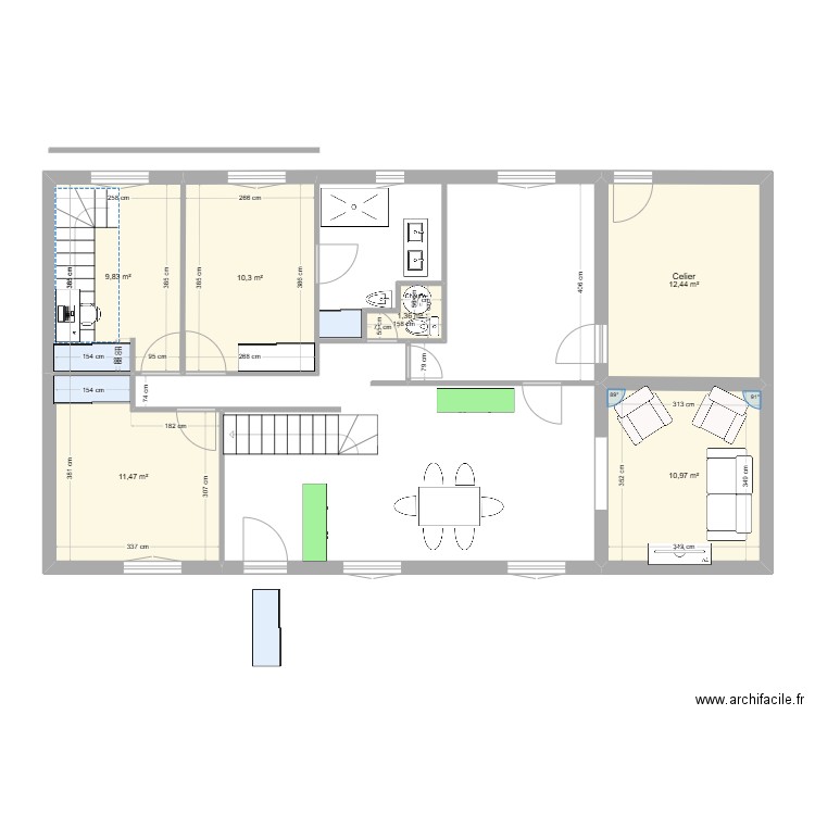 Cornebarrieu. Plan de 6 pièces et 56 m2