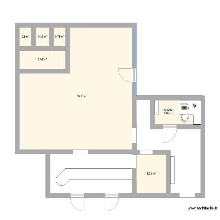 boulangerie . Plan de 7 pièces et 52 m2